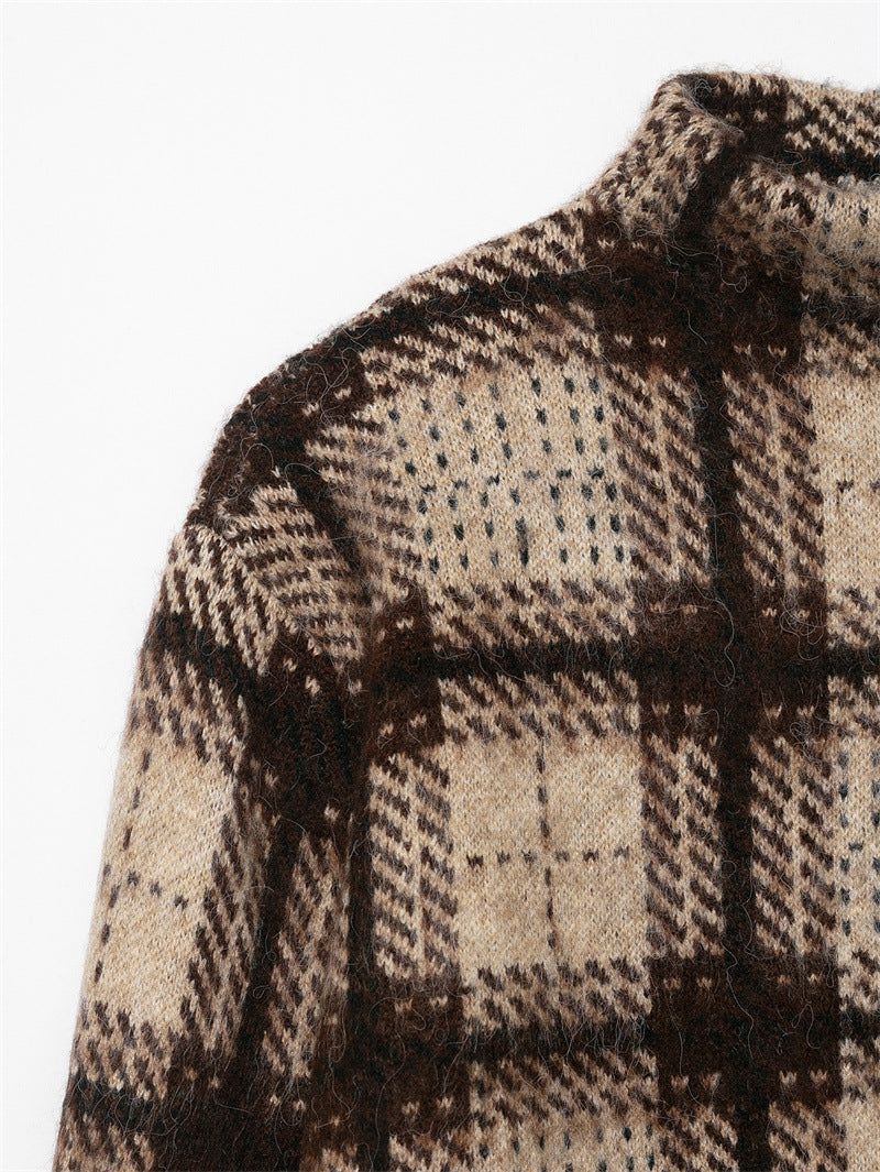 Women's Loose-fitting Sanding Plaid Sweater