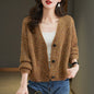 Colorized Sweater V-neck Knitted Jacket Women's Single-breasted Loose