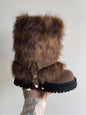 Winter Warm Furry Anti-slip Snow Boots For Women Winter Warm Furry Anti-slip Snow Boots For Women Product information: Pattern: Color block splicing Inner material: Artificial short plush Color: Beige, brown, gray Shaft height: Mid-calf Processing method: