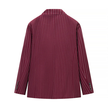 Female Casual Versatile Suit Jacket Casual Pants Striped