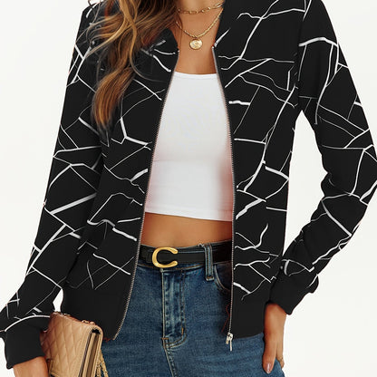 Stylish Long Sleeve Allover Print Zip Up Jacket Elegant