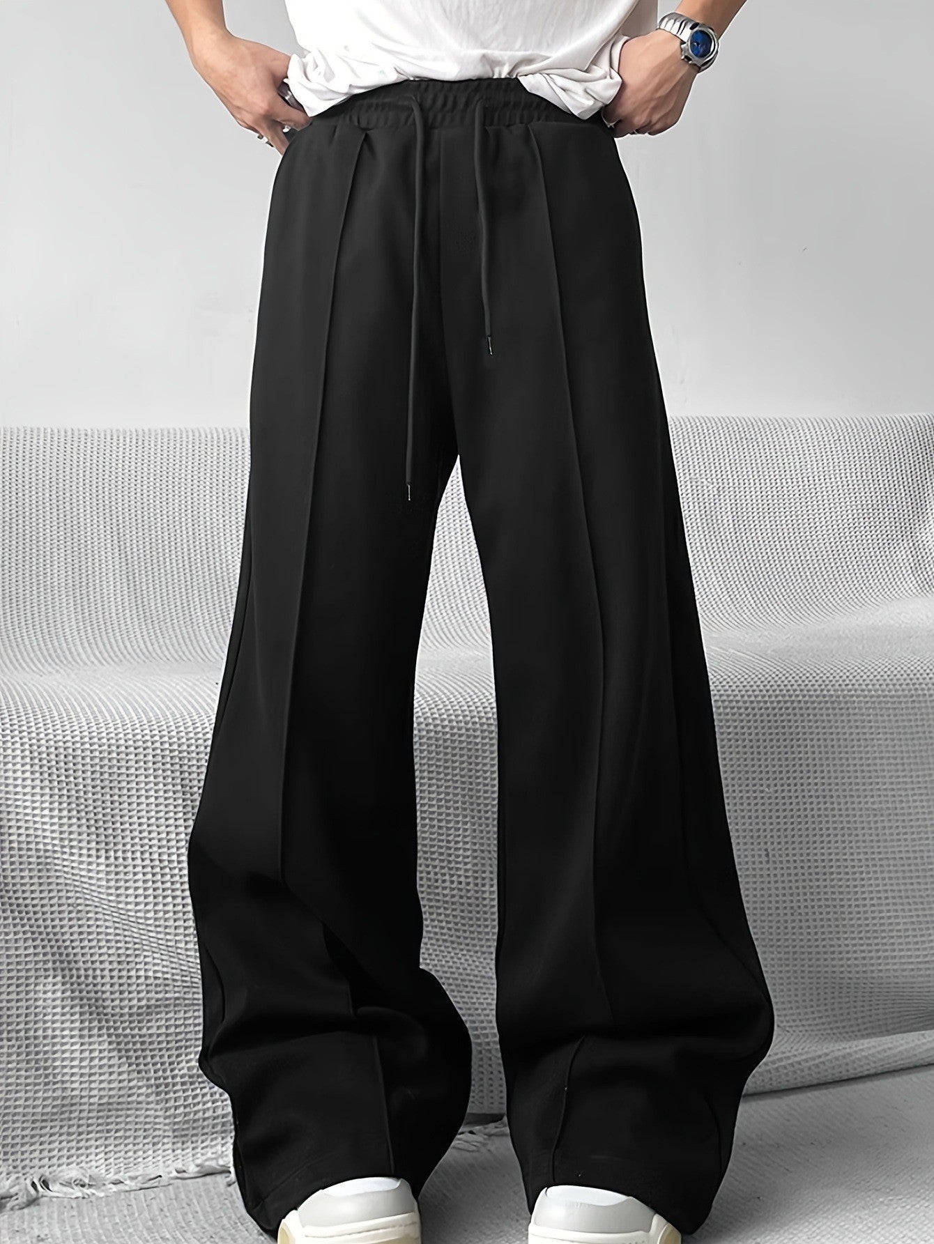 Autumn And Winter Loose Straight Drooping Pants Mid-waisted Figure Flattering Sports Style