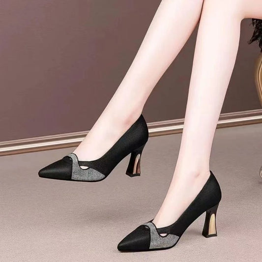 Womens Elegant Pointed-toe Chunky-heel High Heels