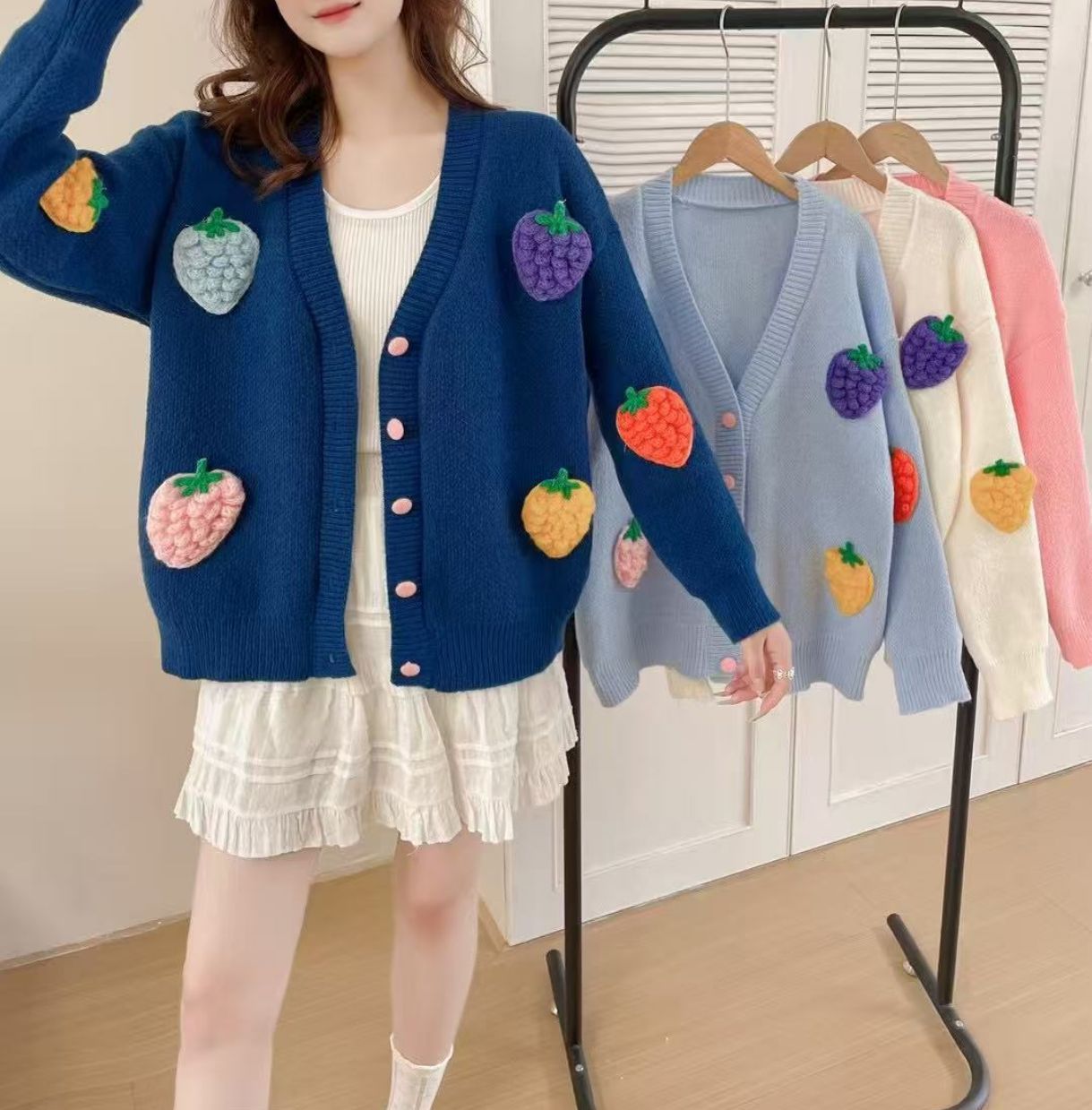 Handmade Embroidery High-end Cardigan Korean Style Design Heavy Work Sweater