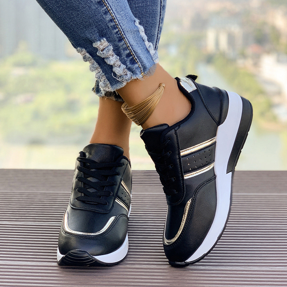 Womens Chunky-Soled Casual Fashion Sneakers