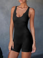Fisoew Womens One Piece Jumpsuits Racer Back Ribbed U Neck Padded Unitard Backless Tummy Control Bodycon Yoga Romper