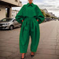 Elegant Fashion Temperament Leisure Long-sleeved Green Jumpsuit