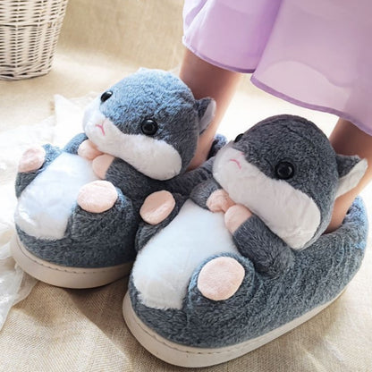 Cotton Slippers With Warm Plush Heel Padding