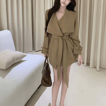 Korean Style New High-grade Temperament Lotus Leaf Collar Long Sleeve Trench Coat