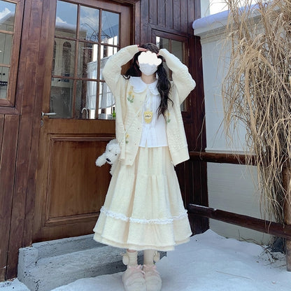 Plush Big Swing Mid-length High Waist Elastic Skirt