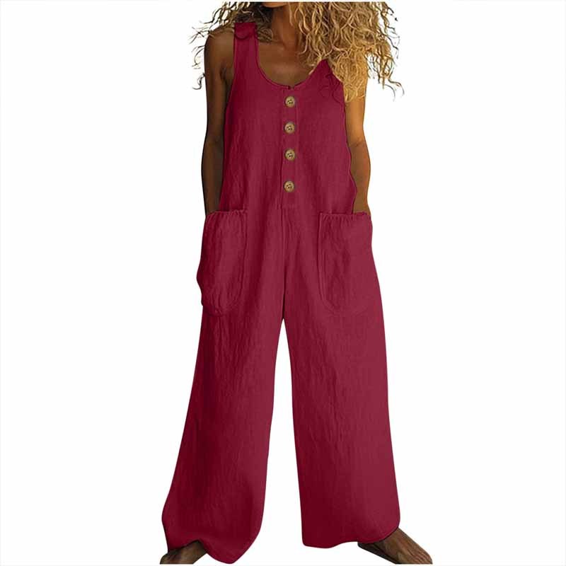 Women's Elegant Wide-Leg Jumpsuit - Button Front Formal & Casual Romper, Lightweight Wear