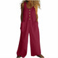 Women's Elegant Wide-Leg Jumpsuit - Button Front Formal & Casual Romper, Lightweight Wear