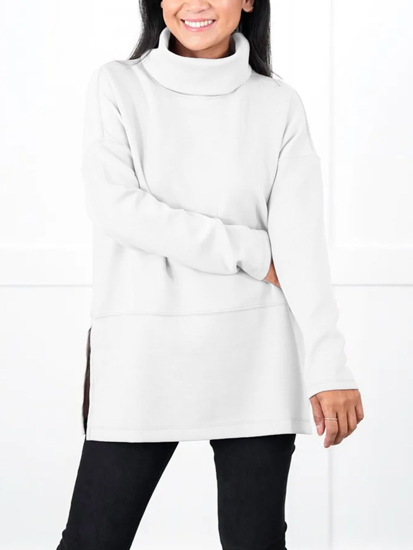 Large Size Multicolor Minimalism Turtleneck Top