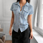 Women's Plaid Short-sleeved Button Shirt