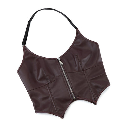 Leather Halter Zipper Women's Tube Top Chest Support Body Shaping Top