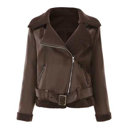 Women's Belt Turn-down Collar Coat