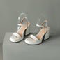 Womens Solid-color Round-toe Chunky-heel Sandals