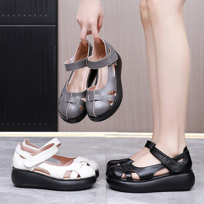 Womens Genuine Leather Closed-Toe Roman Sandals