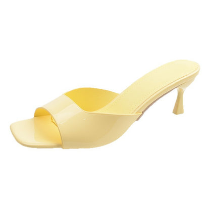 Womens Open-toe Square-toe Slippers With A Thin Heel For Outdoor Wear