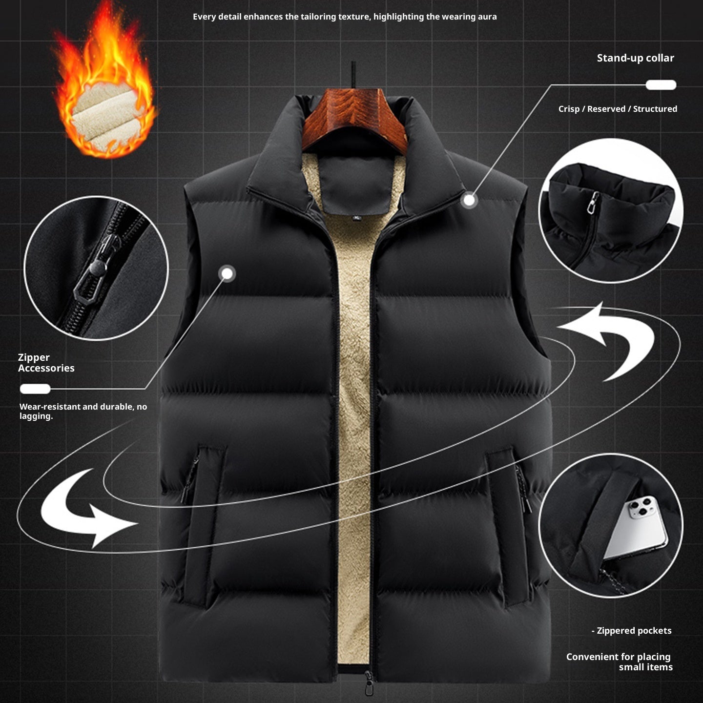 Warm Stand Collar Casual Sleeveless Waistcoat Top For Men