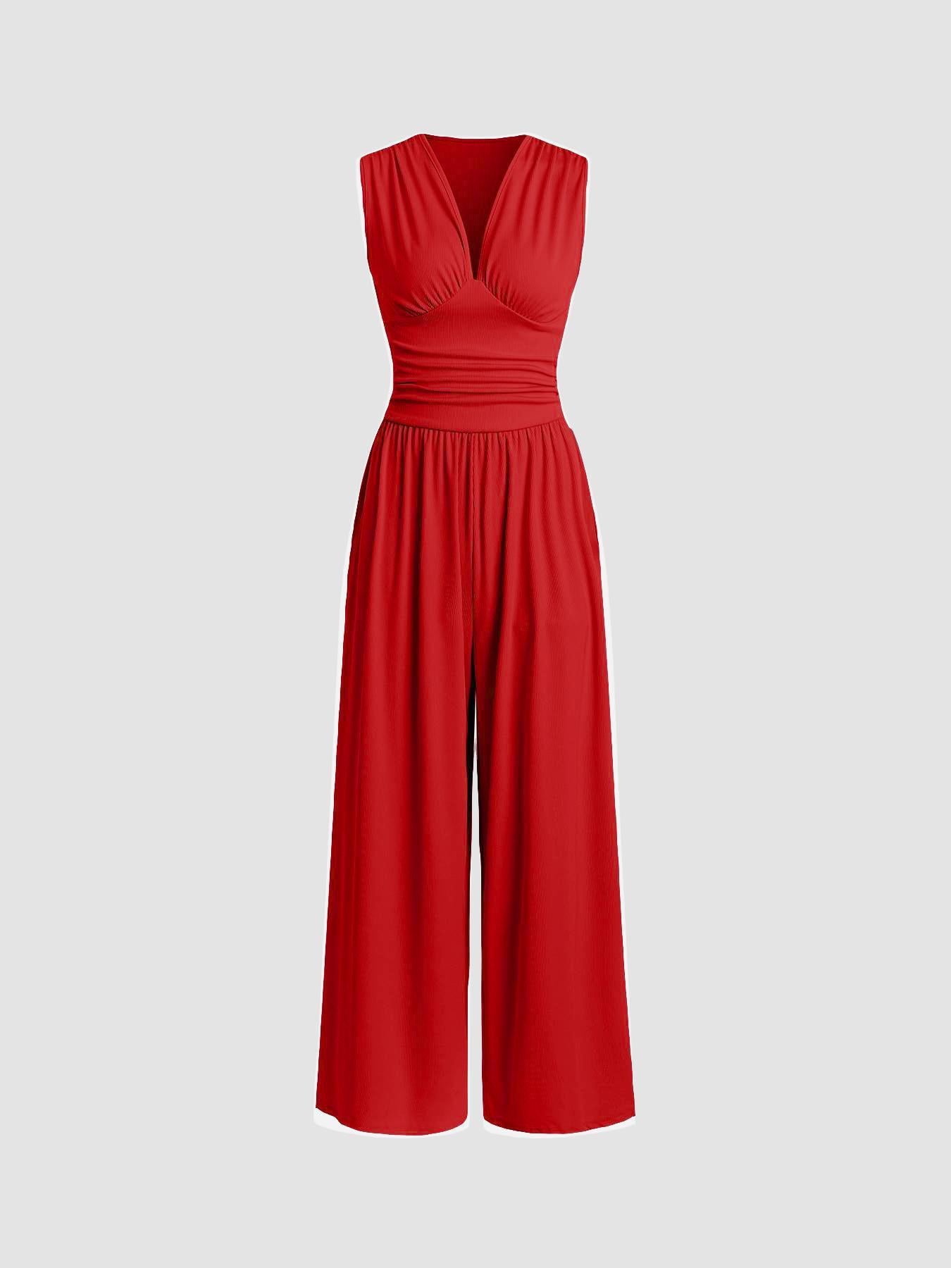 Sleeveless Knitted Jumpsuit Loose Wide-leg Pants