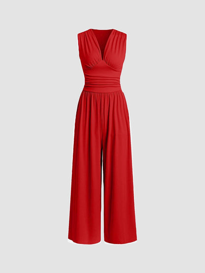 Sleeveless Knitted Jumpsuit Loose Wide-leg Pants