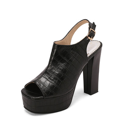 Womens Fish-mouth Sandals With A Square Toe And A High Heel