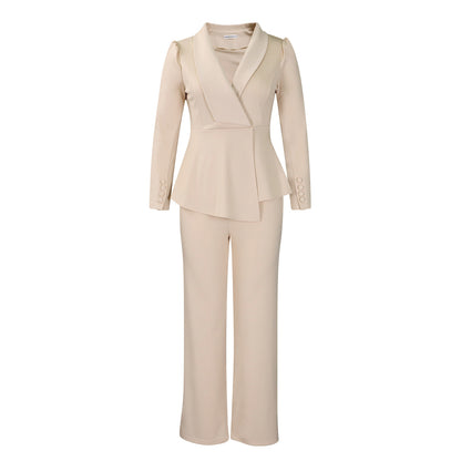Ruffled Long-sleeved Top Wide-leg Pants Suit