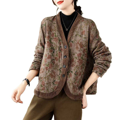 Ethnic Style Literary Style Women's Jacquard Single-breasted Puffer Jacket