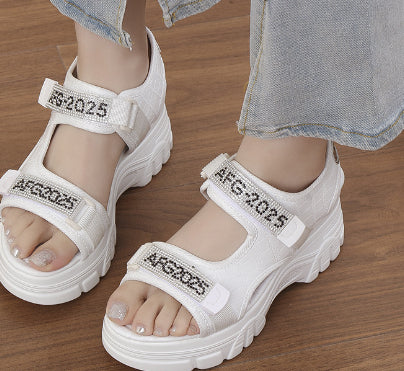 Womens Rhinestone Lettered Wedge-Heel Casual Sandals