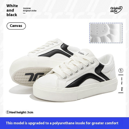 Minority All-match Board Shoes Female Four Seasons Students Product information: Pattern: color matching Lining material: Leather Color: blue, white black, black and white, yellow Black Upper height: low top Size: 35, 36, 37, 38, 39, 40 Sole craft: vulcan