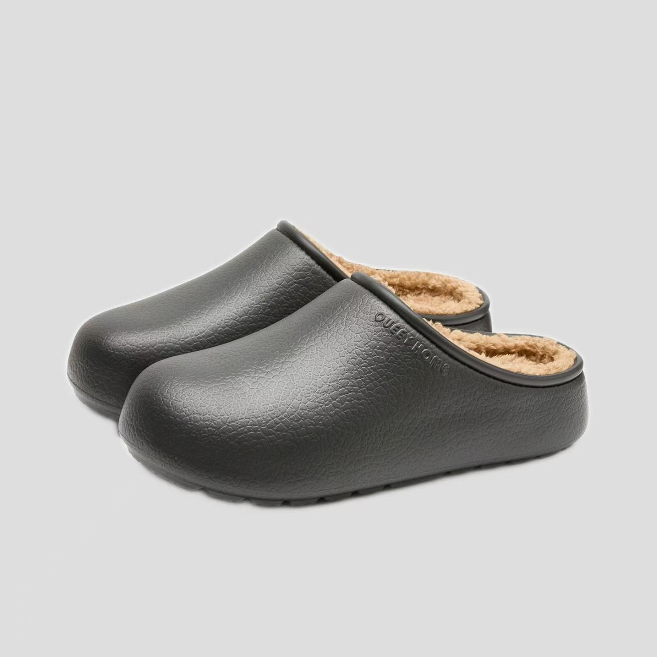 Womens Fleece-Lined Waterproof Thick-Soled Cotton Slippers