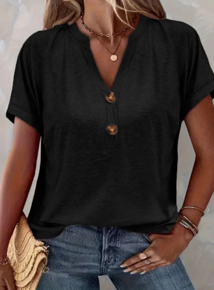 Women's Solid Color Button Short Sleeved Shirt