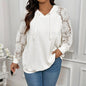 Women's Plus Size Hoodie Lace Long Sleeve Pullover Top, Fall Casual Drawstring Sweatshirt