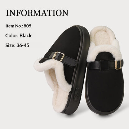 Womens AutumnWinter Indoor Plush Thick-Soled Warm Anti-Slip Cotton Slippers