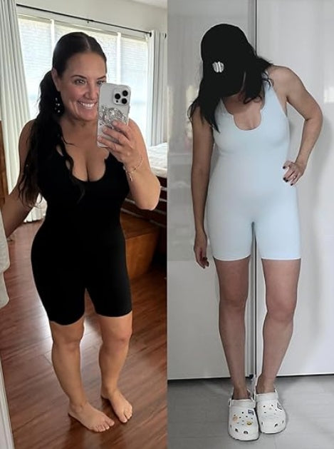 Fisoew Womens One Piece Jumpsuits Racer Back Ribbed U Neck Padded Unitard Backless Tummy Control Bodycon Yoga Romper