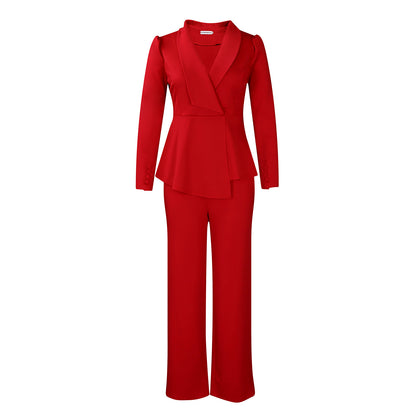 Ruffled Long-sleeved Top Wide-leg Pants Suit