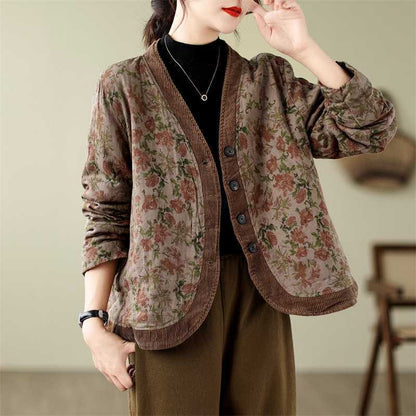 Ethnic Style Literary Style Women's Jacquard Single-breasted Puffer Jacket
