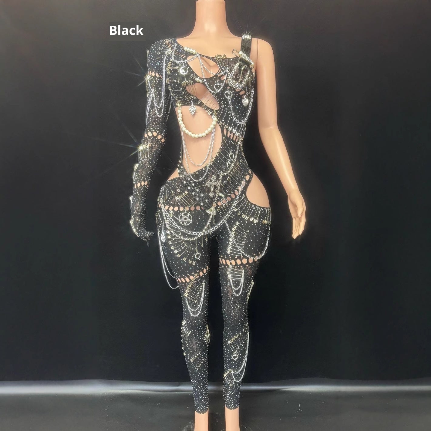 Women's Simple Sexy Cutout Pearl Chain Jumpsuit