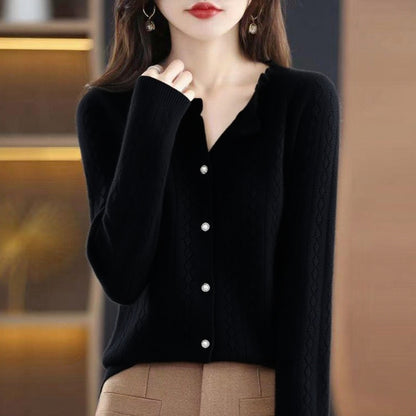 Round Neck All-matching Korean Style Casual Sweater Coat