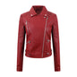 PU Women's Short Leather Oblique Pull Slim Motorcycle Clothing Washed Leather Jacket
