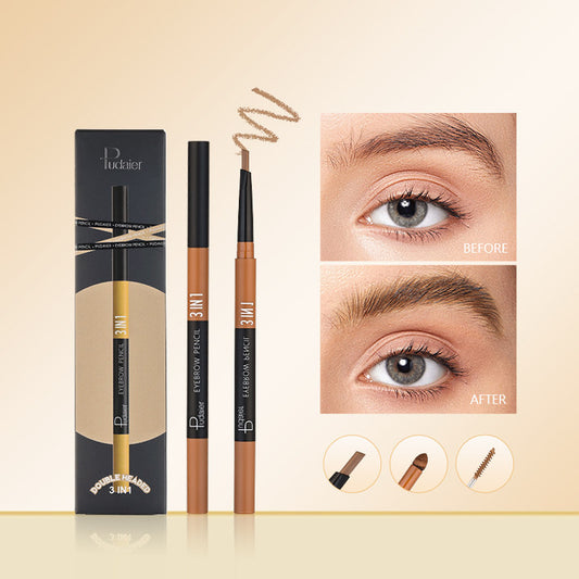 Three-in-one Double-headed Triangle Waterproof Eyebrow Pencil