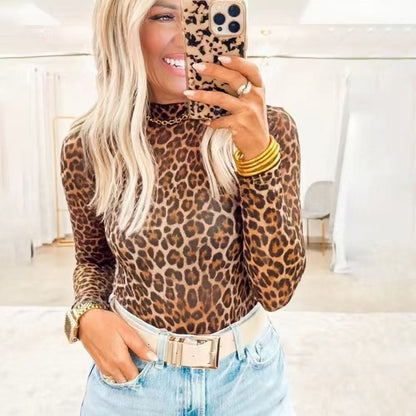 Women's Pullover High Collar Mesh Long Sleeve