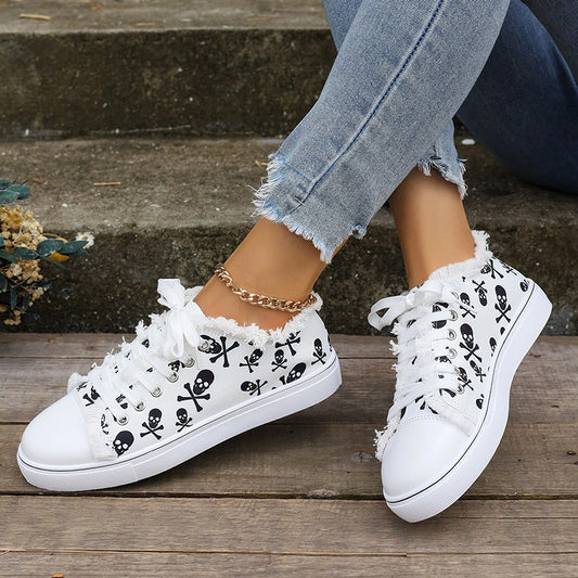 Stylish Graffiti Hip-hop Casual White Sneakers With Front Laces