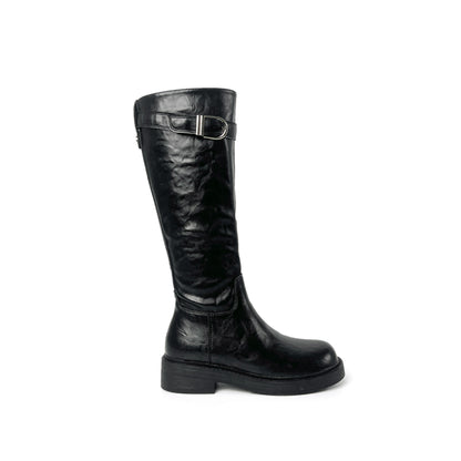 Women's Knee-high Black High-end Martin BootsWomen's Knee-high Black High-end Martin BootsProduct information: Pattern: Solid color Color: Black, Brown Heel height: Mid heel (3-5 cm) Shaft height: High shaft Heel shape: Square heel Size: 35,36,37,38,39,40