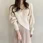 British Style Loose Long Sleeve Polyester Knitted Sweater Striped