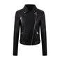 PU Women's Short Leather Oblique Pull Slim Motorcycle Clothing Washed Leather Jacket
