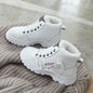 Korean Style Student All-matching Warm High-top Martin Boots Product information: Pattern: solid color Lining material: artificial velboa Applicable sports: Universal Color: white, black, khaki Upper height: tall crown Heel height: flat heel Heel shape: f