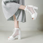 Womens Plus Size Mesh Peep Toe Chunky Heel Sandals With Thick Soles And High Heels