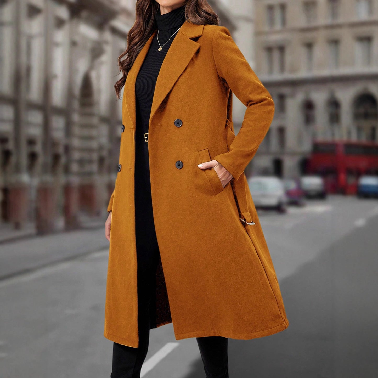 Women's Plus Size Solid Color Woolen Coat